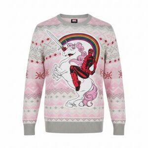 Marvel Deadpool Unicorn Pink and Gray "UGLY Christmas " sweater